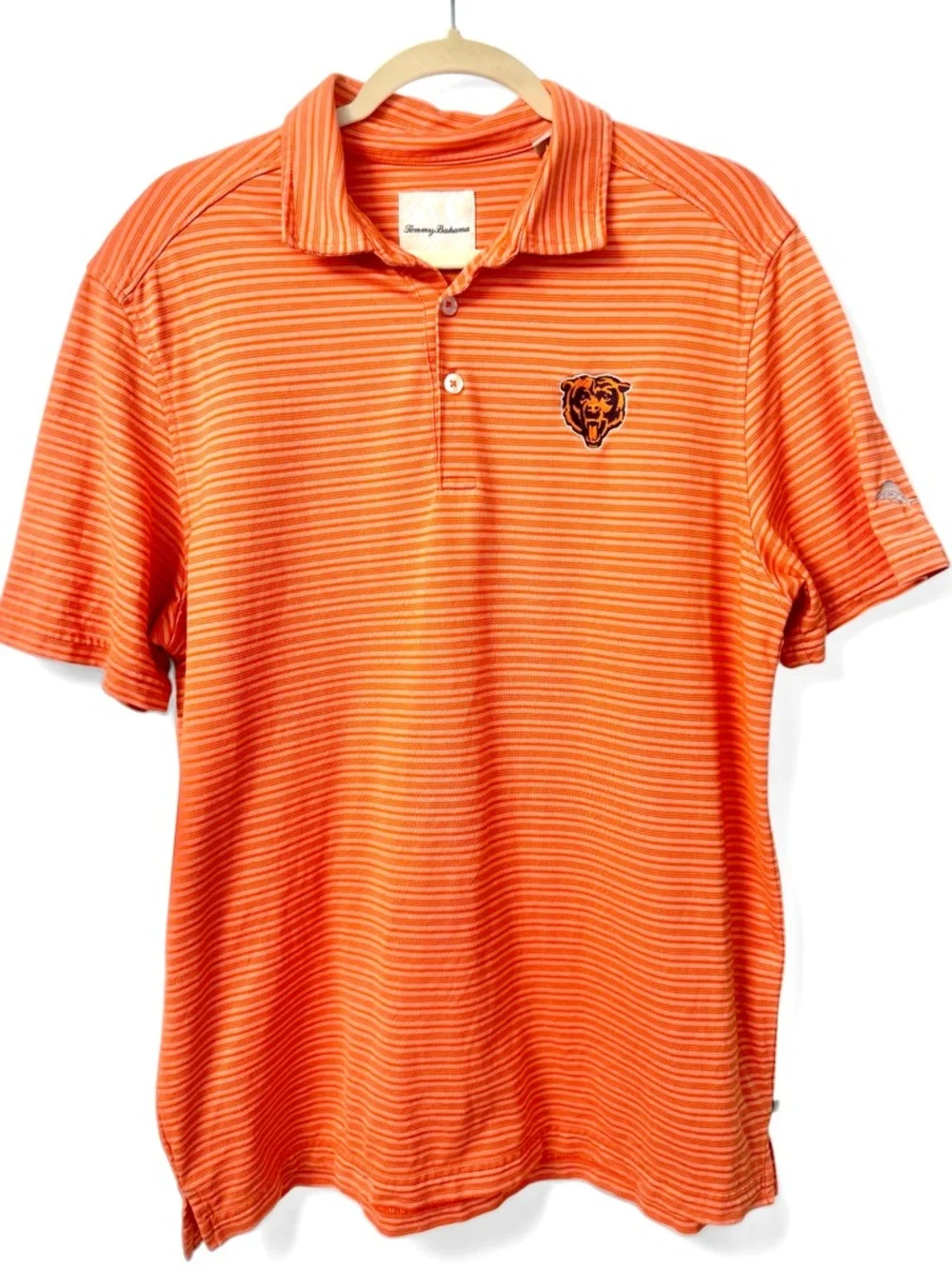 Tommy Bahama Chicago Bears Football Polo Shirt l Orange Stripe Knit Size Medium - Picture 1 of 10
